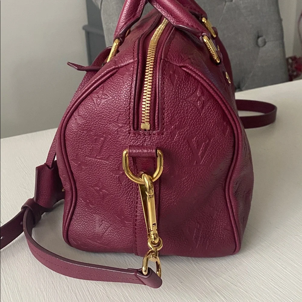 Louis Vuitton Bordeaux Monogram Empreinte Satchel Bag Speedy 25 Bandolier